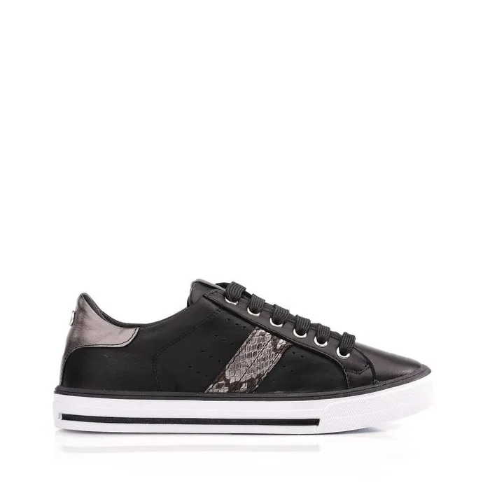 Women Moda In Pelle Black Trainers Alberry Black Snake Leather