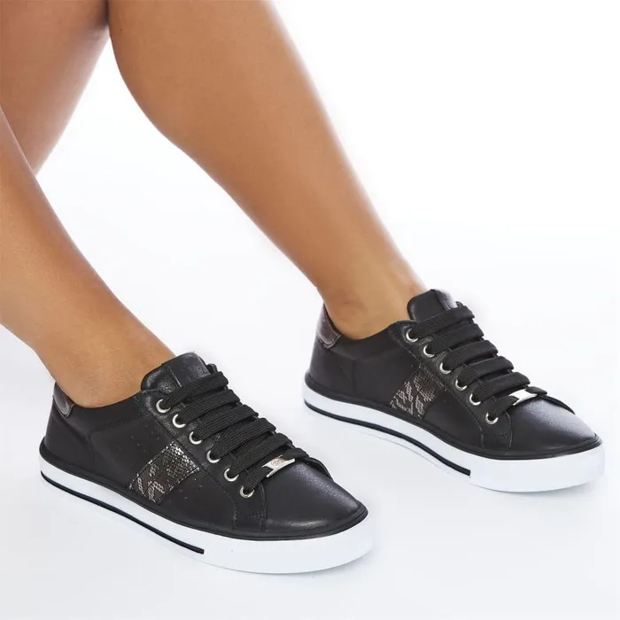 Women Moda In Pelle Black Trainers Alberry Black Snake Leather