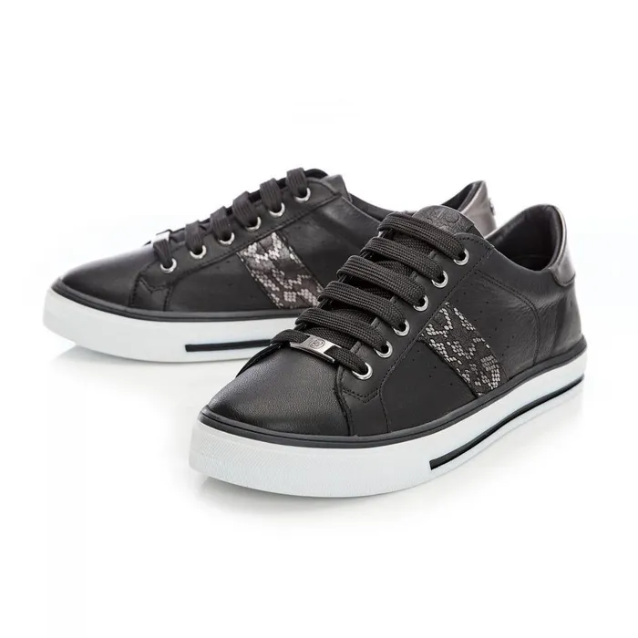 Women Moda In Pelle Black Trainers Alberry Black Snake Leather