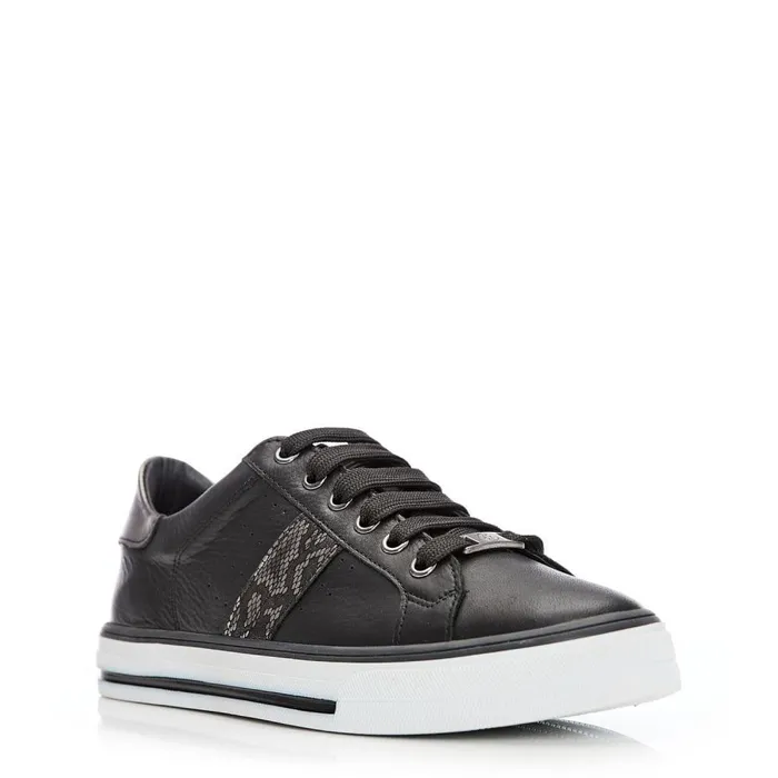 Women Moda In Pelle Black Trainers Alberry Black Snake Leather