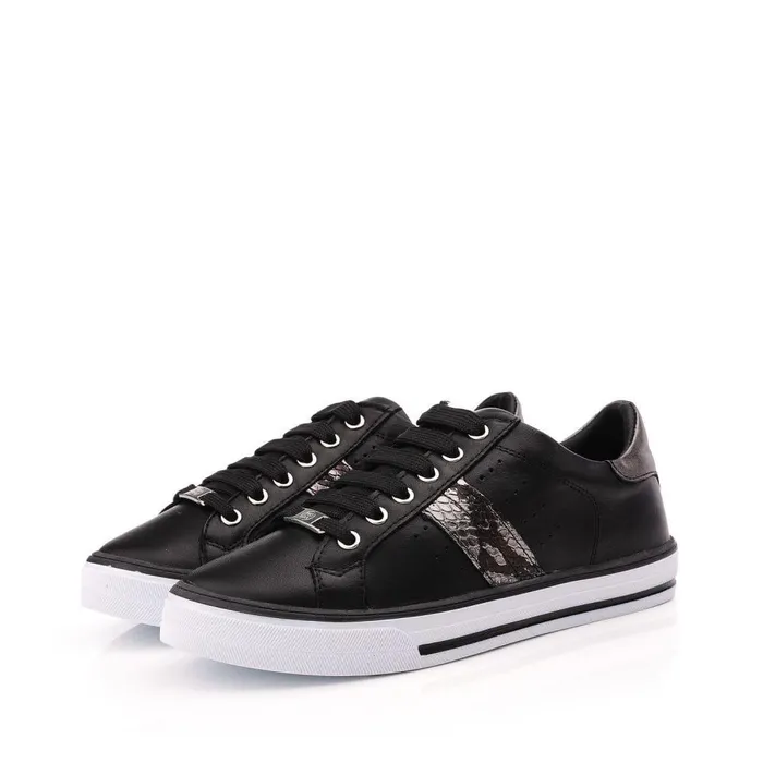 Women Moda In Pelle Black Trainers Alberry Black Snake Leather