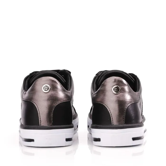 Women Moda In Pelle Black Trainers Alberry Black Snake Leather