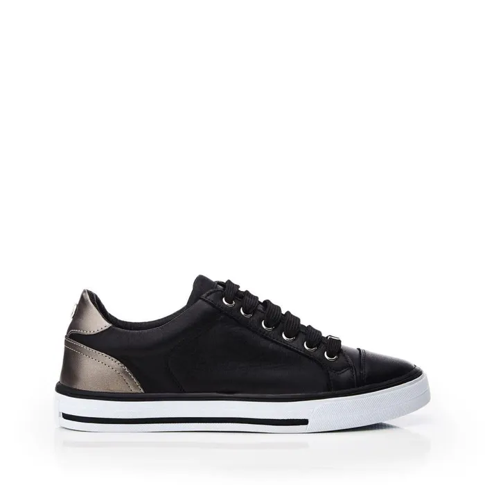 Women Moda In Pelle Black Trainers Amor Black Leather