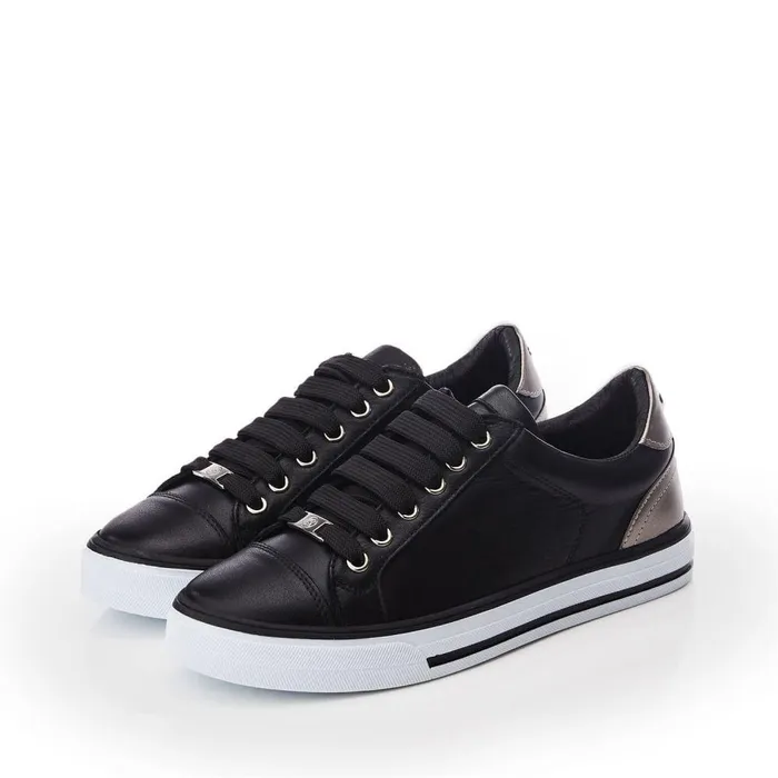 Women Moda In Pelle Black Trainers Amor Black Leather