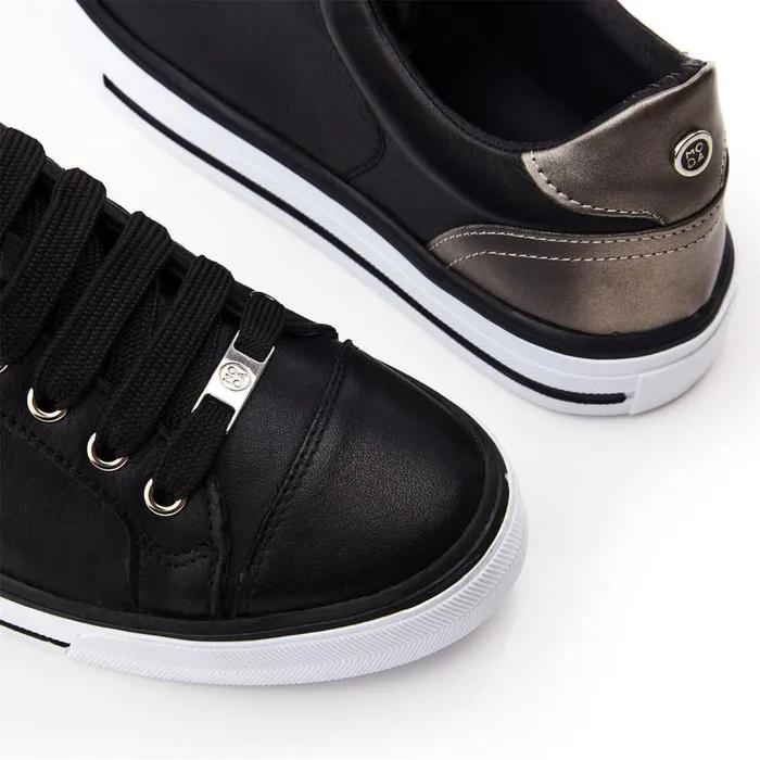 Women Moda In Pelle Black Trainers Amor Black Leather