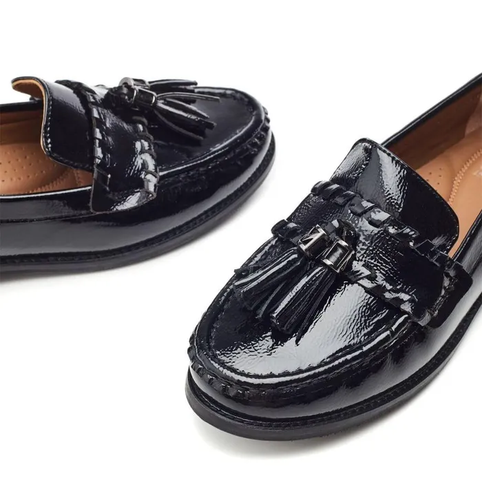 Women Moda In Pelle Brogues And Loafers Espelette Black Patent Leather