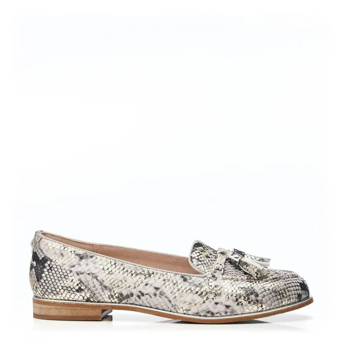Women Moda In Pelle Brogues And Loafers Evvaa Natural Snake Print