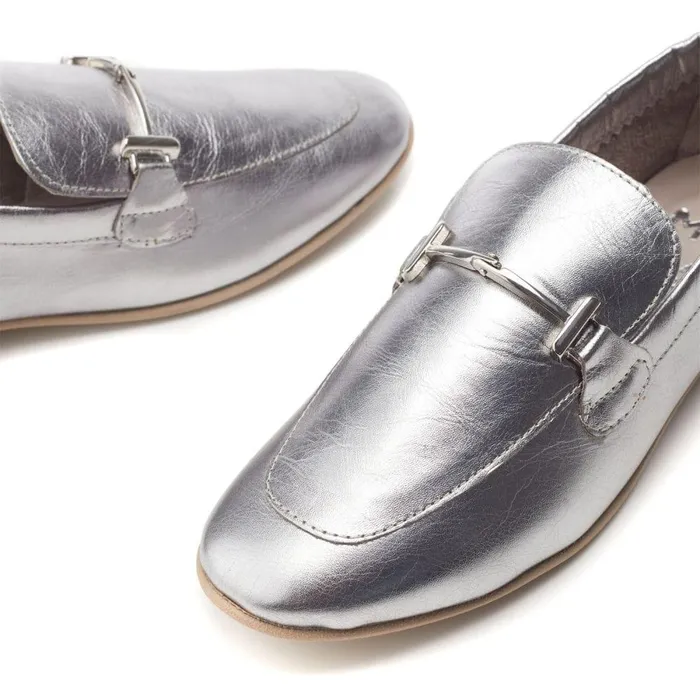 Women Moda In Pelle Brogues And Loafers Fayee Silver Leather