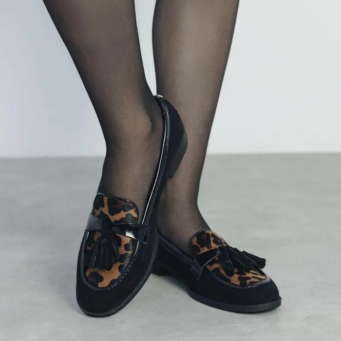 Women Moda In Pelle Brogues And Loafers Frennchie Leopard Pony Hair