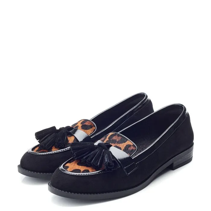 Women Moda In Pelle Brogues And Loafers Frennchie Leopard Pony Hair