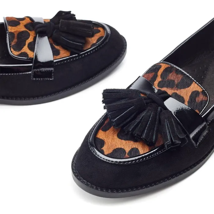 Women Moda In Pelle Brogues And Loafers Frennchie Leopard Pony Hair