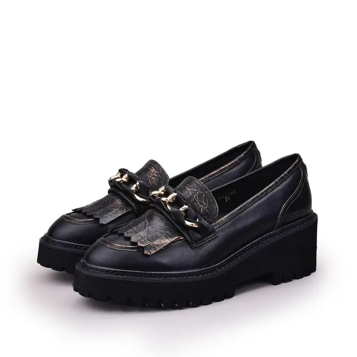 Women Moda In Pelle Brogues And Loafers Holliee Black Leather