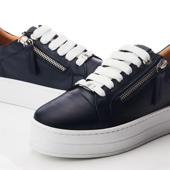 Women Moda In Pelle Casual Trainers Abbiy Navy Leather