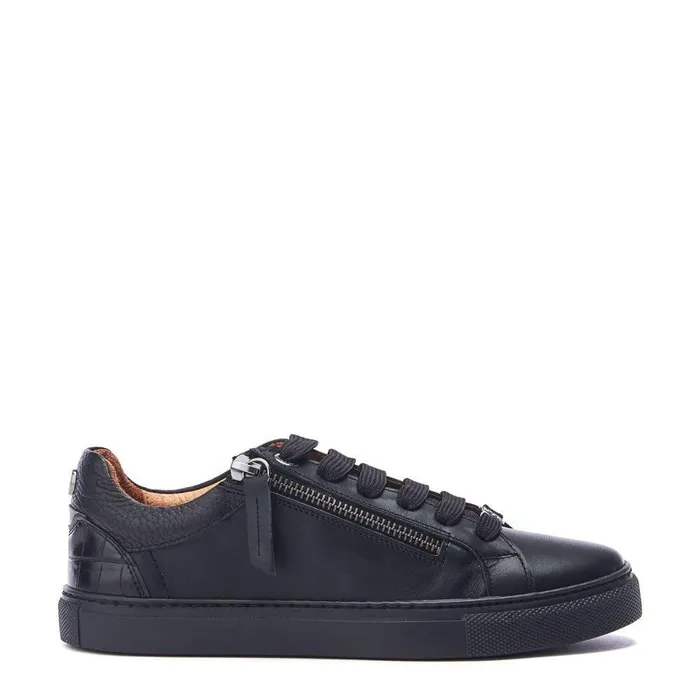 Women Moda In Pelle Casual Trainers Bailly Jet Black Leather