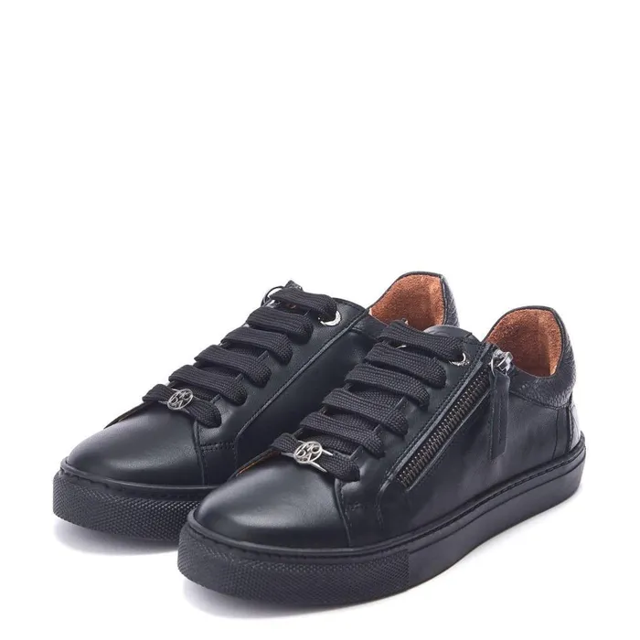 Women Moda In Pelle Casual Trainers Bailly Jet Black Leather