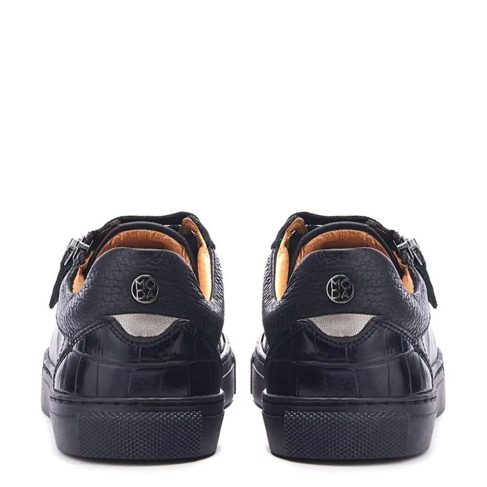 Women Moda In Pelle Casual Trainers Bailly Jet Black Leather