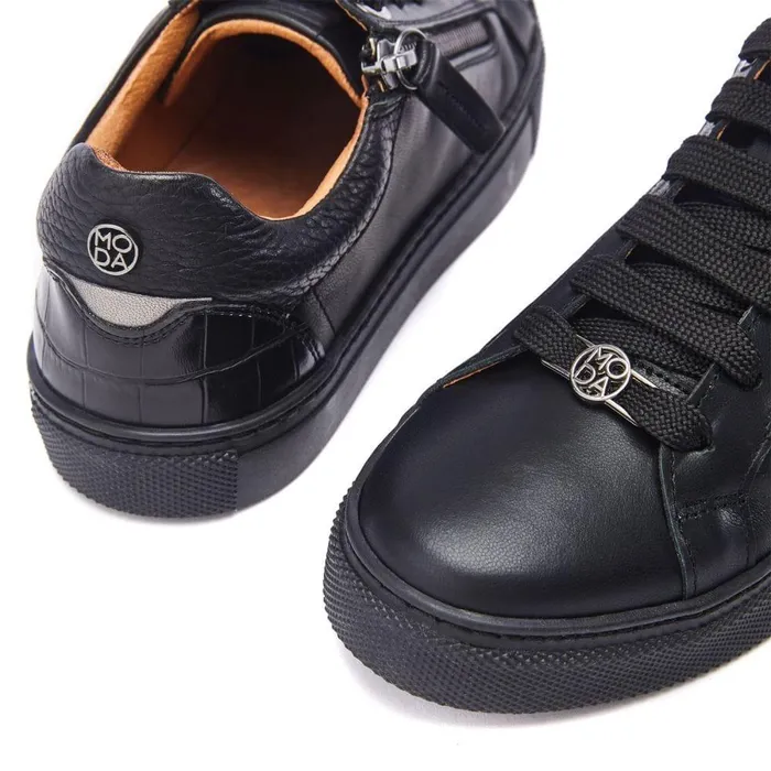 Women Moda In Pelle Casual Trainers Bailly Jet Black Leather
