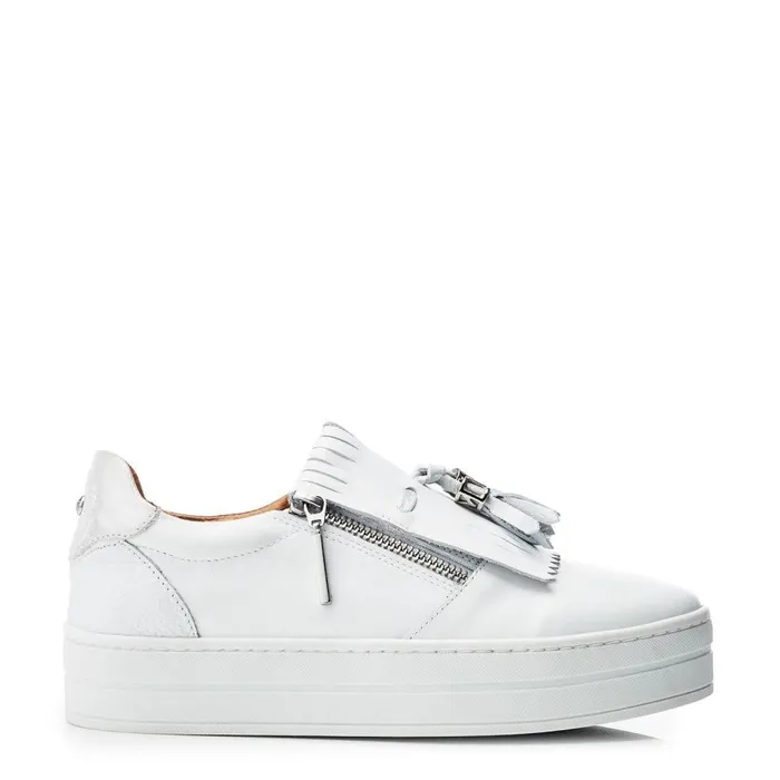 Women Moda In Pelle Casual Trainers Bessans White Leather