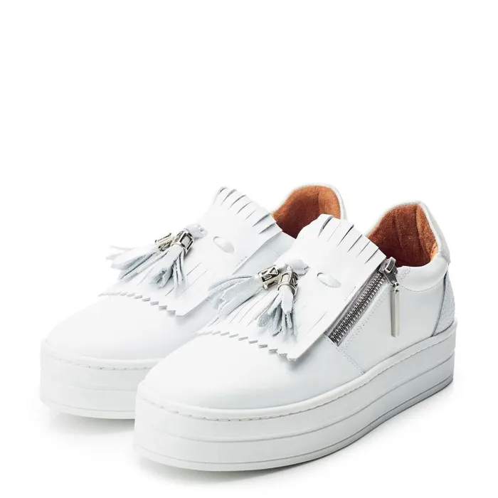 Women Moda In Pelle Casual Trainers Bessans White Leather