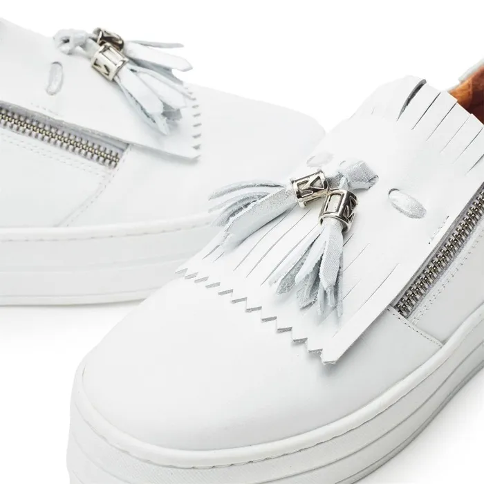Women Moda In Pelle Casual Trainers Bessans White Leather