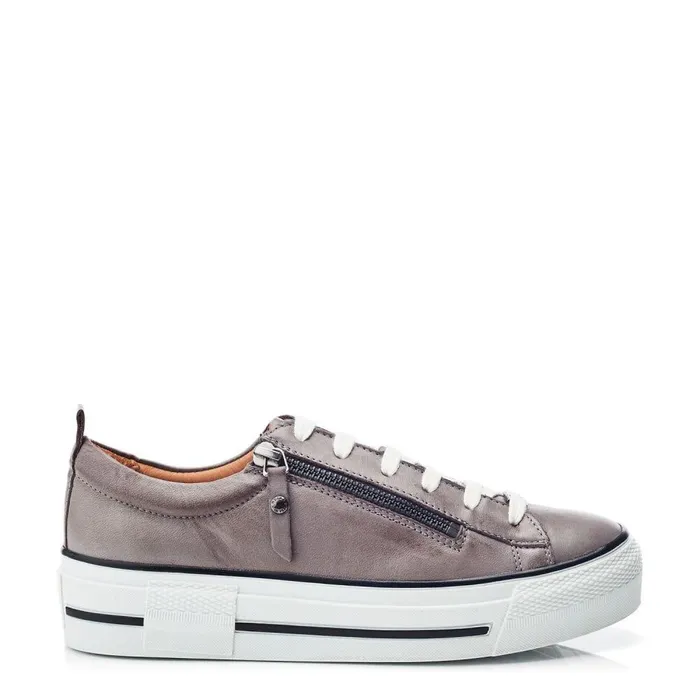 Women Moda In Pelle Casual Trainers Filician Dark Grey Leather