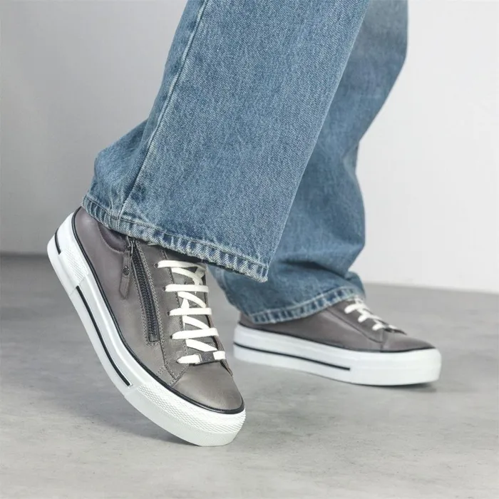 Women Moda In Pelle Casual Trainers Filician Dark Grey Leather