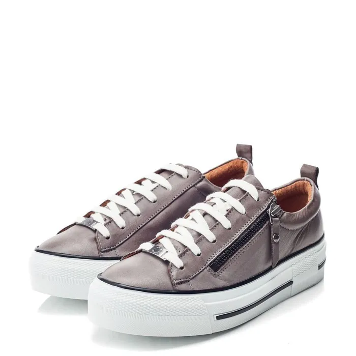 Women Moda In Pelle Casual Trainers Filician Dark Grey Leather