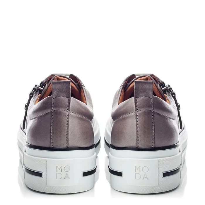 Women Moda In Pelle Casual Trainers Filician Dark Grey Leather