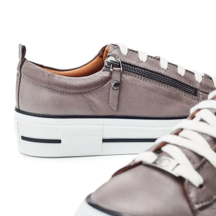 Women Moda In Pelle Casual Trainers Filician Dark Grey Leather