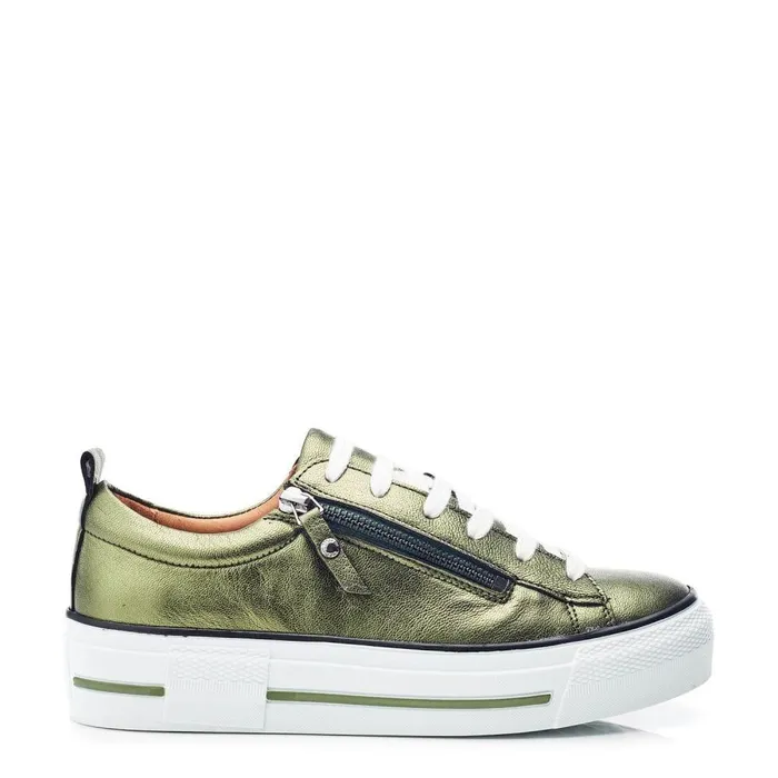 Women Moda In Pelle Casual Trainers Filician Green Metallic Leather