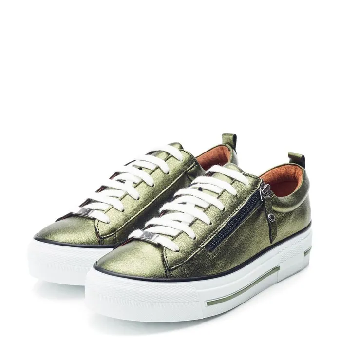 Women Moda In Pelle Casual Trainers Filician Green Metallic Leather