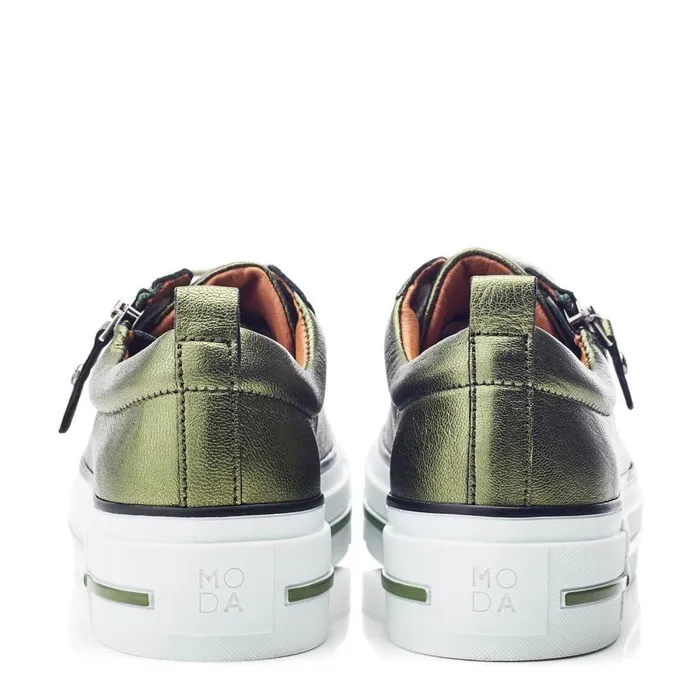 Women Moda In Pelle Casual Trainers Filician Green Metallic Leather