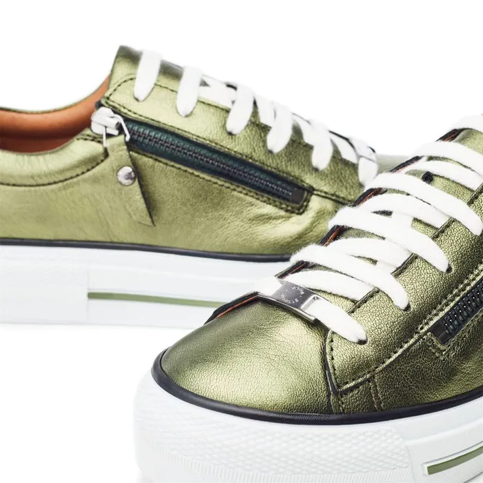 Women Moda In Pelle Casual Trainers Filician Green Metallic Leather