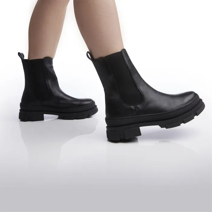 Women Moda In Pelle Chunky Boots Shoon Sh Boulder Black Leather
