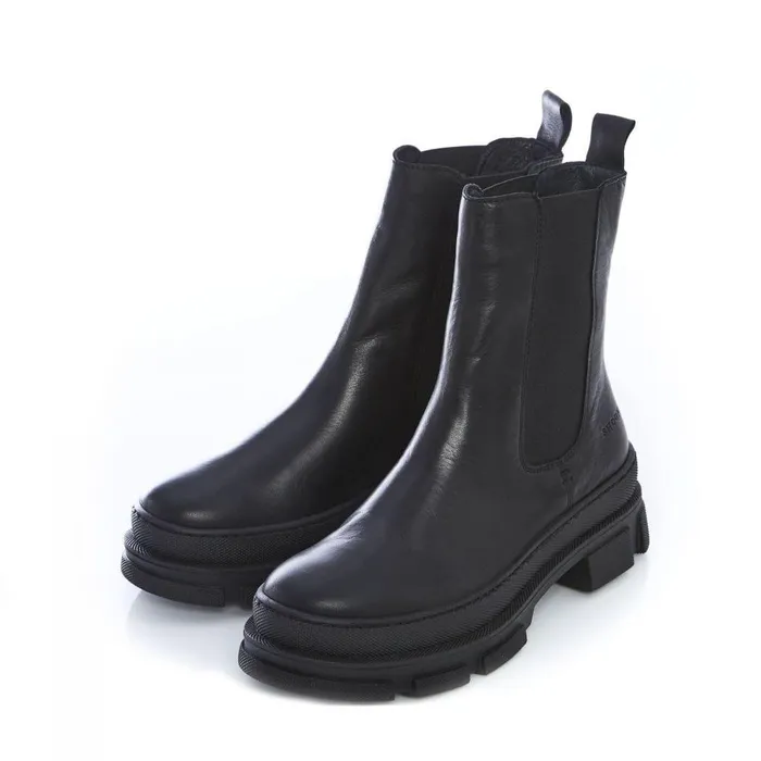 Women Moda In Pelle Chunky Boots Shoon Sh Boulder Black Leather
