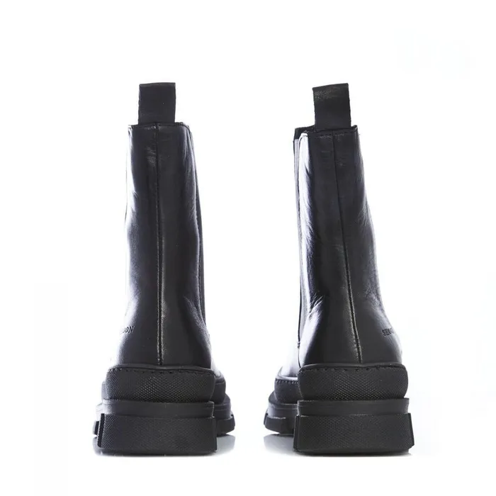Women Moda In Pelle Chunky Boots Shoon Sh Boulder Black Leather
