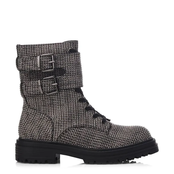 Women Moda In Pelle Chunky Boots Zori Grey Textile