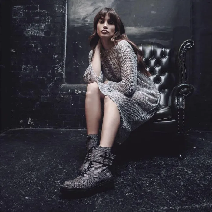 Women Moda In Pelle Chunky Boots Zori Grey Textile