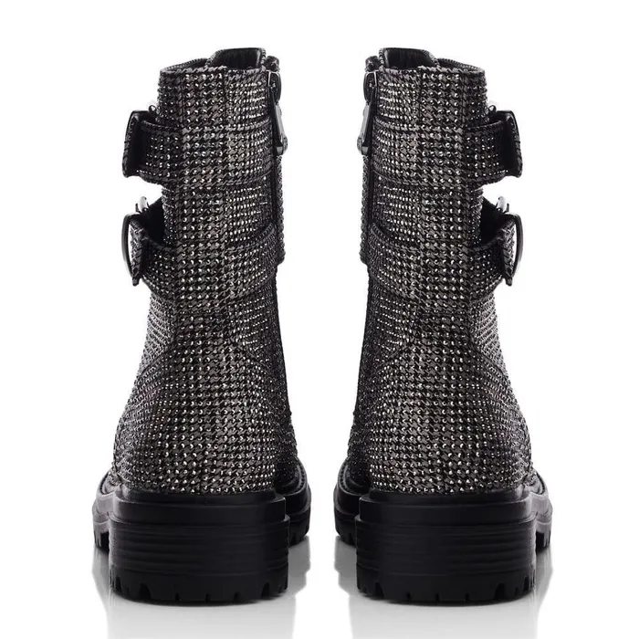 Women Moda In Pelle Chunky Boots Zori Grey Textile