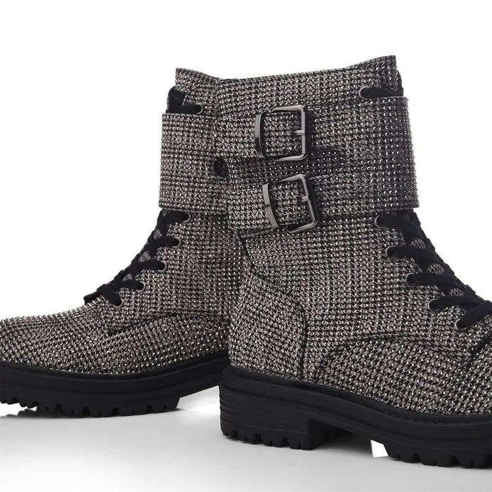 Women Moda In Pelle Chunky Boots Zori Grey Textile