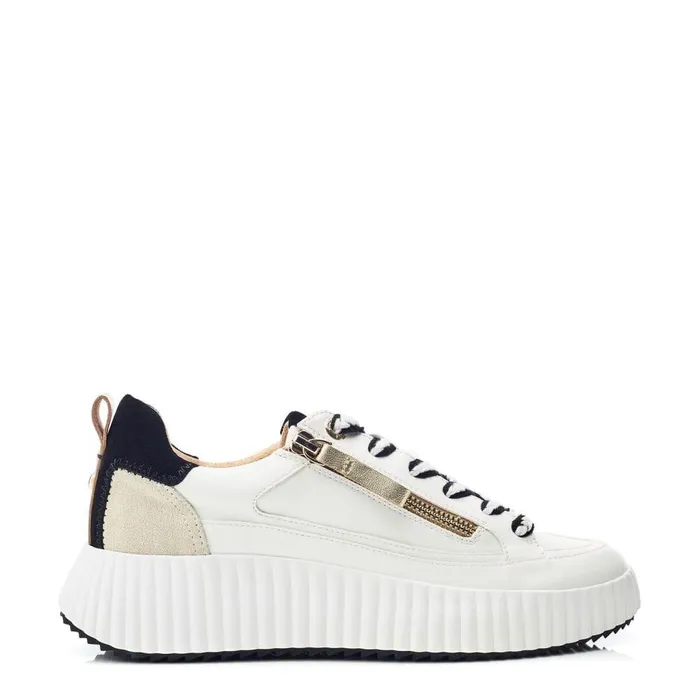 Women Moda In Pelle Chunky Trainers Bouville White Black Leather