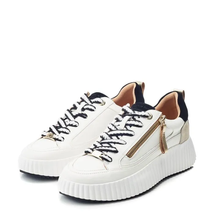 Women Moda In Pelle Chunky Trainers Bouville White Black Leather