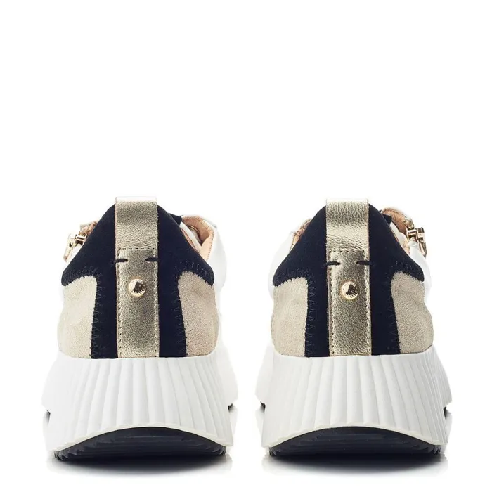 Women Moda In Pelle Chunky Trainers Bouville White Black Leather
