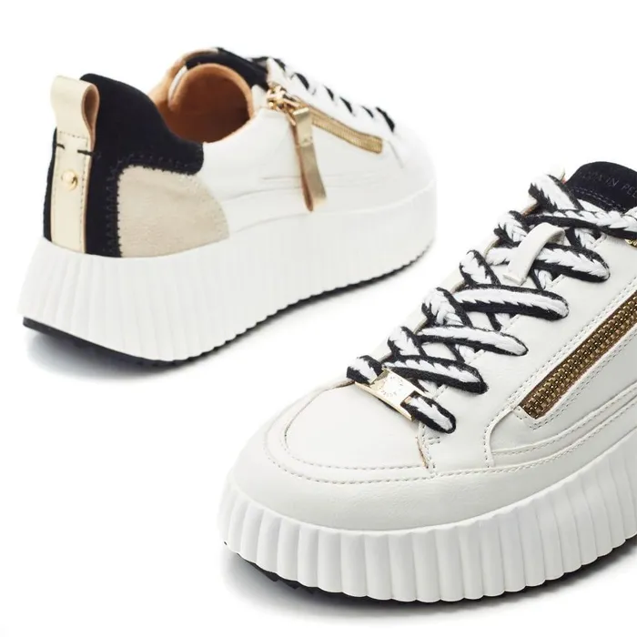 Women Moda In Pelle Chunky Trainers Bouville White Black Leather