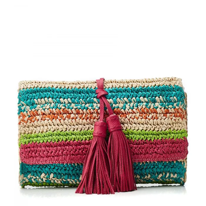 Women Moda In Pelle Clutch Bags Elba Clutch Raspberry Raffia