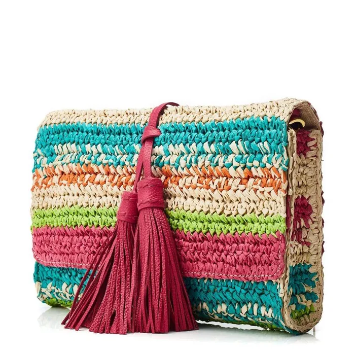 Women Moda In Pelle Clutch Bags Elba Clutch Raspberry Raffia