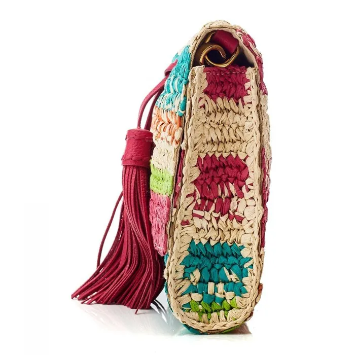 Women Moda In Pelle Clutch Bags Elba Clutch Raspberry Raffia