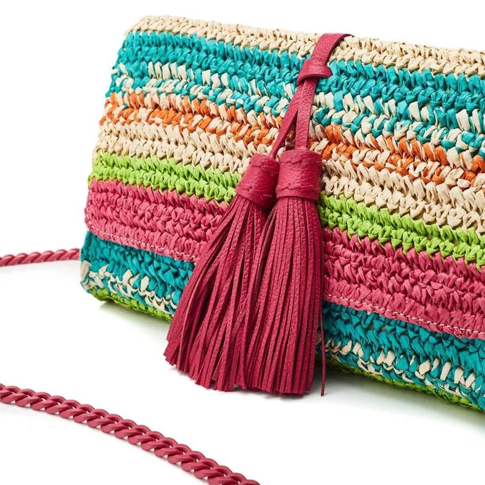 Women Moda In Pelle Clutch Bags Elba Clutch Raspberry Raffia