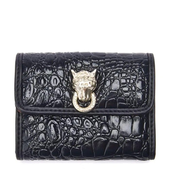 Women Moda In Pelle Clutch Bags Layla Purse Black Croc Print Porvair