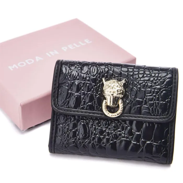 Women Moda In Pelle Clutch Bags Layla Purse Black Croc Print Porvair